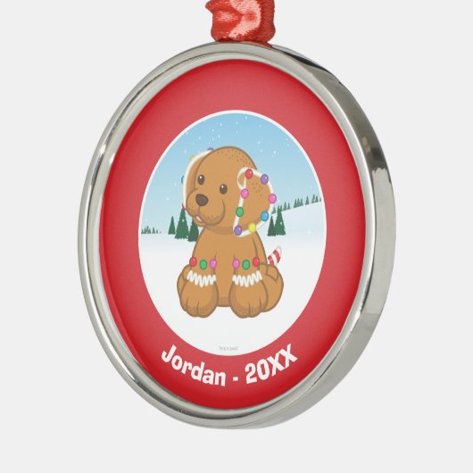 Lebkuchen-Welpe Silbernes Ornament (Links)
