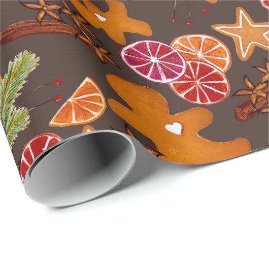 Lebkuchen Zitrusfrüchte Gewürze Rustikaler Weihnac Geschenkpapier (Rolleneckpunkt)