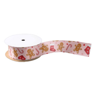 Lebkuchen-Zuckerstange-Strümpfe Rosa Weihnachten Satinband