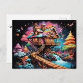 Lebkuchenbaumhaus pschedelic christmas feiertagspostkarte (Vorne/Hinten)