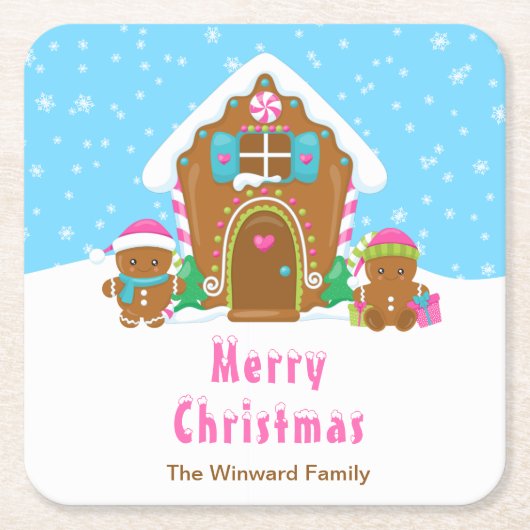 Lebkuchendekor Party Blau und Rosa Rechteckiger Pappuntersetzer (Vorderseite)