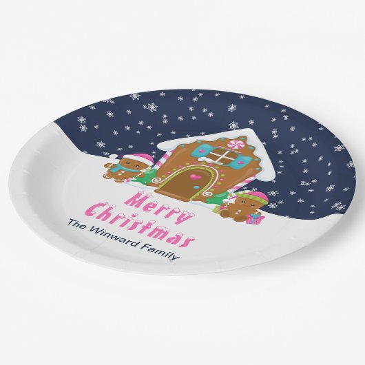 Lebkuchendekor Party Navy Blue and Pink Pappteller (Schrägansicht)