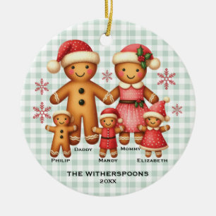 Lebkuchenfamilie mit fünf Ornamenten Keramik Ornament