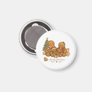 Lebkuchenfamilie mit Weihnachtsbaum Wasserfarben Magnet