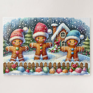 Lebkuchenfamilie Schneelandschaft Weihnachten Puzzle