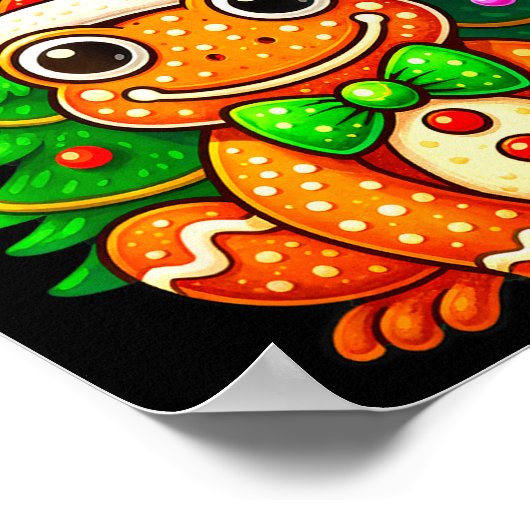 Lebkuchenfrosch mit Weihnachtsmannmütze Weihnachts Poster (Ecke)