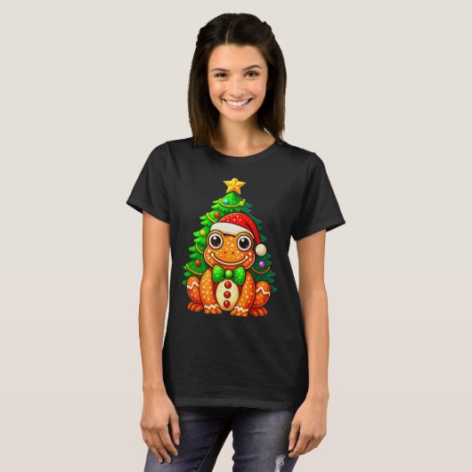 Lebkuchenfrosch mit Weihnachtsmannmütze Weihnachts T-Shirt (Vorne ganz)