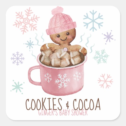 Lebkuchengebäck & Cocoa Girl Babydusche Quadratischer Aufkleber (Vorderseite)