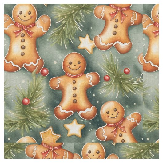 Lebkuchengebäck und Sterne Aquarellkunst Stoff (Nahaufnahme)