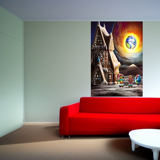Lebkuchenhaus auf dem Mond | AI Art Poster