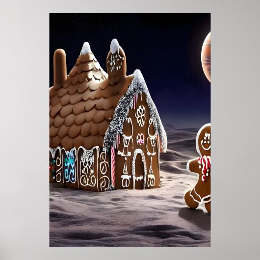Lebkuchenhaus auf dem Mond | AI Art Poster (Vorne)