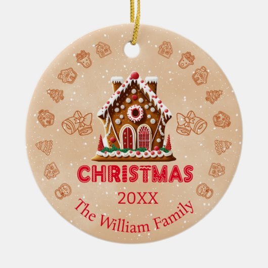 Lebkuchenhaus | Familienname| 1 Foto Keramik Ornament (Vorne)