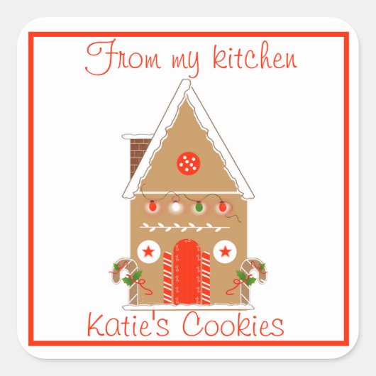 Lebkuchenhaus für hausgemachte Bäckerei Quadratischer Aufkleber (Vorderseite)