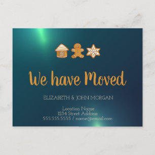 Lebkuchenhaus, Mann, Stern, Grün, wir sind umgezog Ankündigungspostkarte