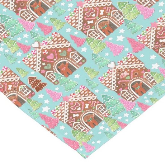 Lebkuchenhaus mit Lebkuchenhund und Katze Kurzer Tischläufer