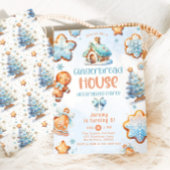 Lebkuchenhaus mit Party blau Geburtstag Einladung