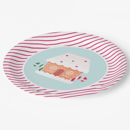 Lebkuchenhaus mit Party Pappteller (Schrägansicht)