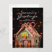 Lebkuchenhaus mit Weihnachtsbeleuchtung Feiertagspostkarte (Vorne/Hinten)