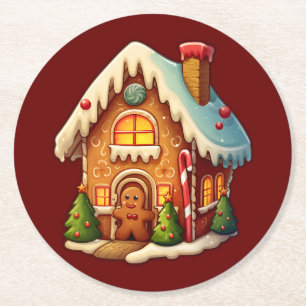 Lebkuchenhaus Runder Pappuntersetzer
