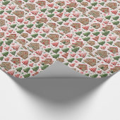 Lebkuchenhaus und gestreifte Bäume Geschenkpapier (Ecke)