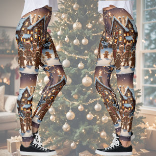 Lebkuchenhaus und niedliche Lebkuchenfamilie, Spaß Leggings