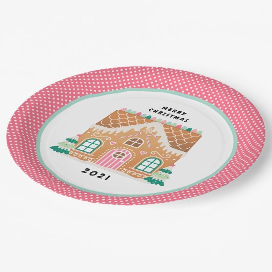 Lebkuchenhaus | Weihnachtskrümelpfel Pappteller (Schrägansicht)