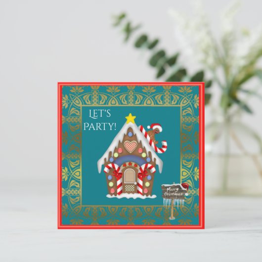 Lebkuchenhaus-WeihnachtsParty Einladung (Stehend Vorderseite)