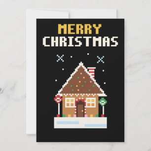 Lebkuchenhäuschen-Pixel-Art-Weihnachtskarte Feiertagskarte