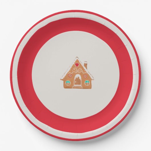 Lebkuchenhäuschen Weihnachtsplatte Rot Pappteller (Vorderseite)