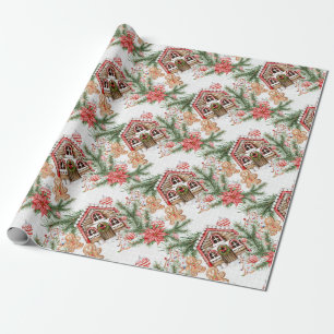 Lebkuchenhäuschen-Zuckerstangen-Retro-Weihnachtsge Geschenkpapier