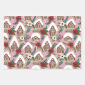 Lebkuchenhäuser mit Weihnachtsfloralen Geschenkpapier Set (Vorderseite)