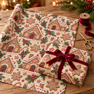 Lebkuchenhäuser & Pfefferminz-Weihnachten Geschenkpapier