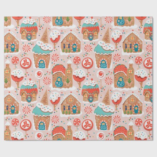Lebkuchenhäuser und Candy Land Geschenkpapier (Flach)