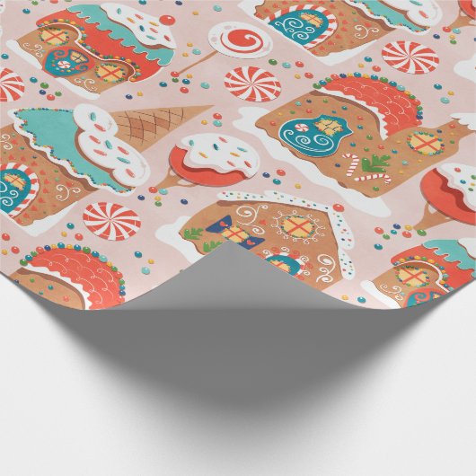 Lebkuchenhäuser und Candy Land Geschenkpapier (Ecke)