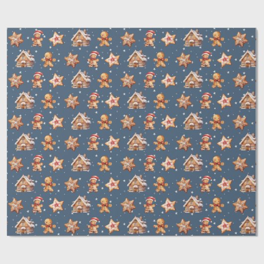 Lebkuchenhäuser und Männer auf Stars Geschenkpapier (Flach)