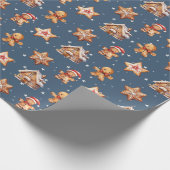 Lebkuchenhäuser und Männer auf Stars Geschenkpapier (Ecke)