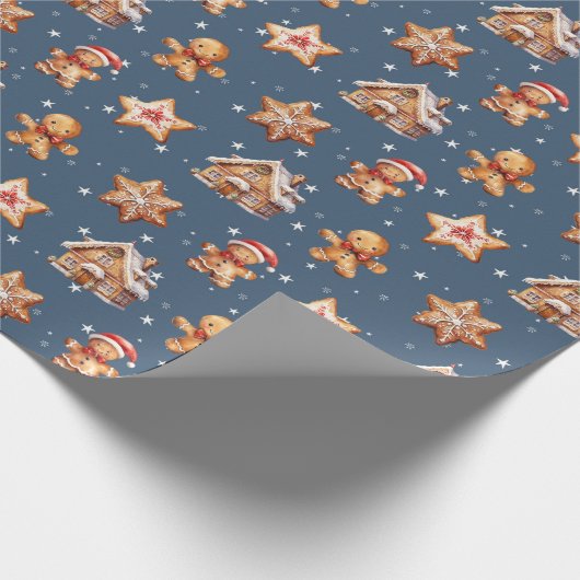 Lebkuchenhäuser und Männer auf Stars Geschenkpapier (Ecke)