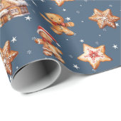 Lebkuchenhäuser und Männer auf Stars Geschenkpapier (Rolleneckpunkt)
