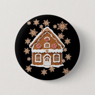 Lebkuchenhäuser und Schneeflocken Süße Weihnachten Button