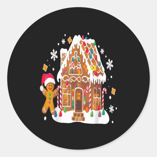 Lebkuchenhäuser und Schneeflocken Weihnachten süß Runder Aufkleber (Vorderseite)