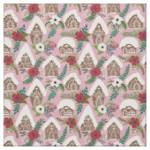 Lebkuchenhäuser und Weihnachtsflorale - Rosa Stoff (Muster)