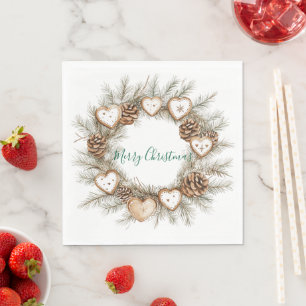 Lebkuchenherzen Tannenzapfen Kranz Weihnachten Serviette