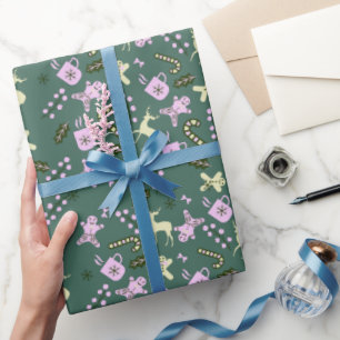 Lebkuchenhirsch-Candycane-Leckereien Weihnachten   Geschenkpapier