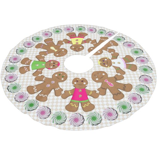 Lebkuchenjunge und Mädchen Polyester Weihnachtsbaumdecke (Schrägansicht)