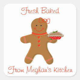 Lebkuchenmädchen mit Pie-Label Quadratischer Aufkleber