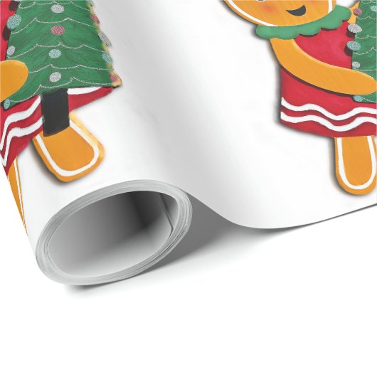 Lebkuchenmädchen mit Weihnachtsbaum Geschenkpapier (Rolleneckpunkt)