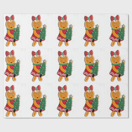 Lebkuchenmädchen mit Weihnachtsbaum Geschenkpapier (Flach)