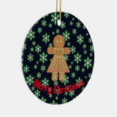 Lebkuchenmädchen und grüne Schneeflocken Keramikornament (Rechts)