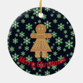 Lebkuchenmädchen und grüne Schneeflocken Keramikornament (Hinten)