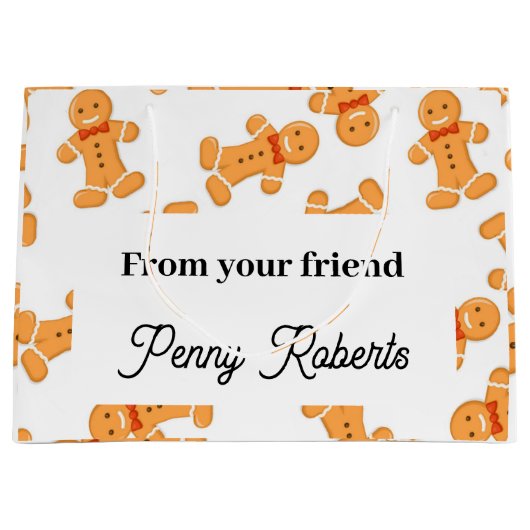 Lebkuchenmann auf Weiß Große Geschenktüte (Vorderseite)